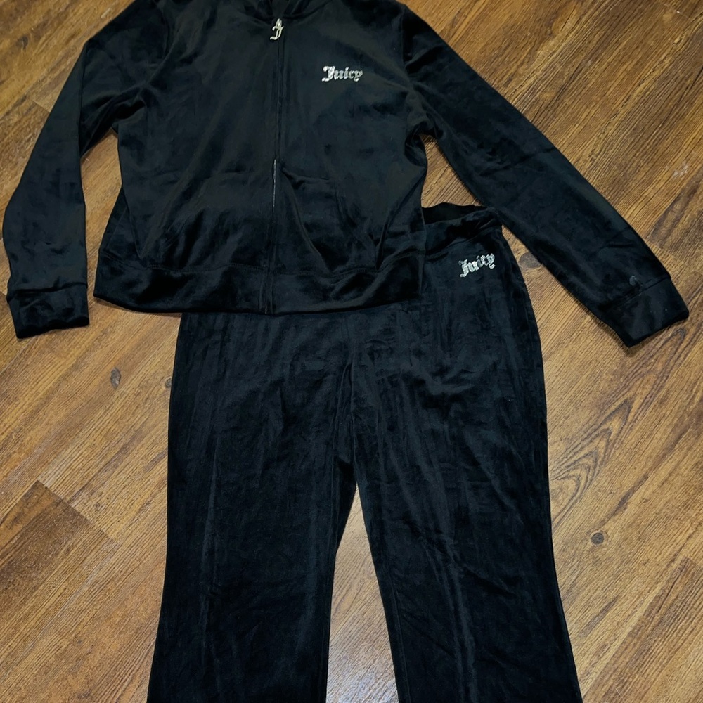 Juicy Couture Black Velour Silver Bling Tracksuit Top-XXL Bottoms- L - Picture 9 of 15